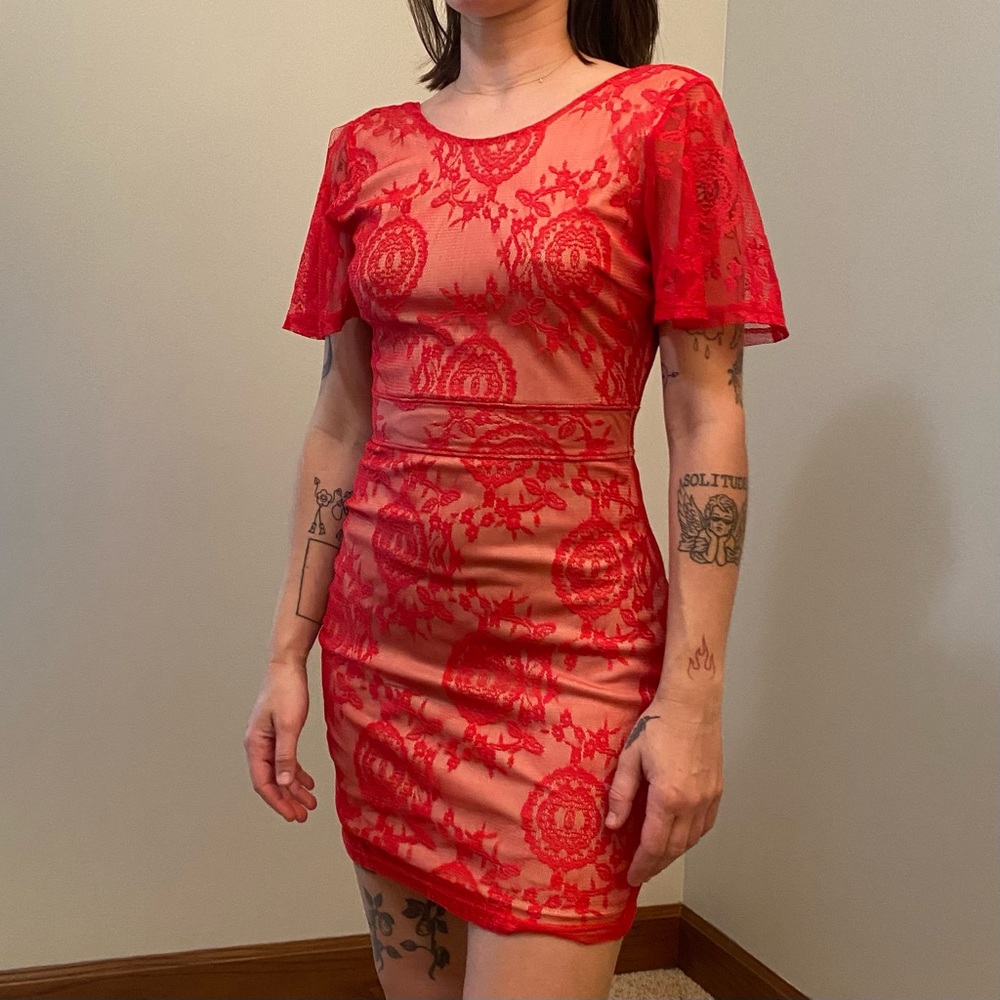 Open Back Lace Mini Dress
